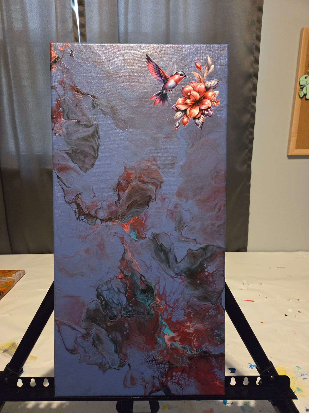 Paint Pour 10x20 w/Humming Bird Decal