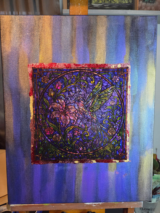 Abstract Acrylic With Humming Bird Decal 16x20
